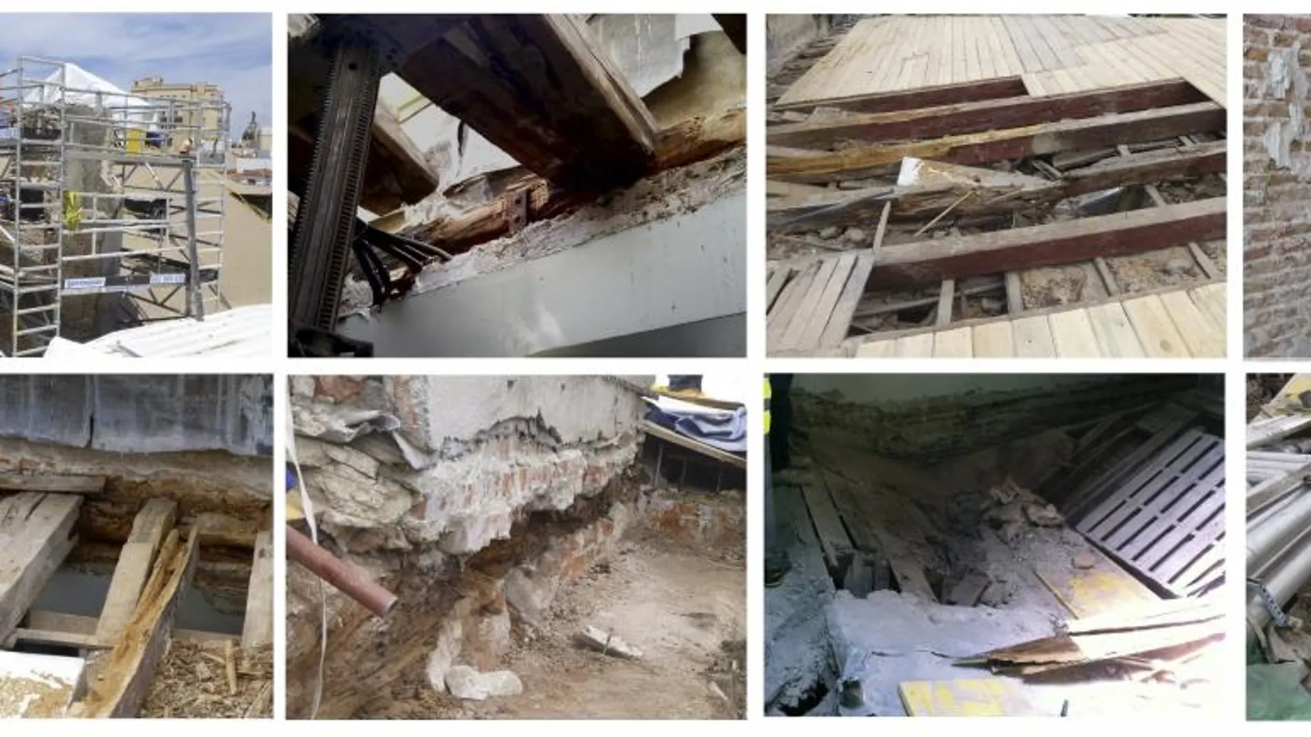 Combo de imágenes del estado que se han ido encontrando los técnicos durante las obras en el edificio que comenzaron a finales de 2012 y que aún continúan en diferentes estancias.