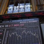 Pantalla de la Bolsa de Madrid que muestra la evolución del principal indicador del mercado nacional, el IBEX 35