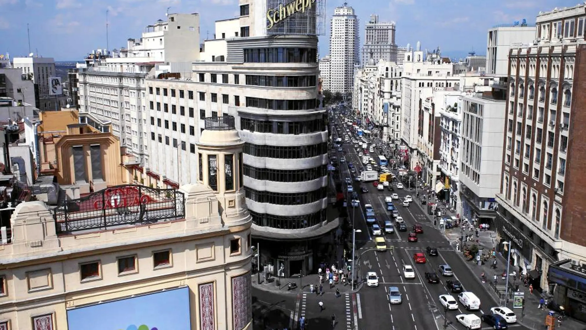 EL CORAZÓN DE MADRID. La Gran Vía madrileña, junto con la Puerta de Alcalá, será uno de los escenarios desde los que se seguirá la elección de la capital que será sede de los Juegos Olímpicos de 2020