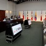 Fotografía cedida por la cancillería de Colombia de la VIII Reunión de Ministros de Relaciones Exteriores y de Comercio Exterior de la Alianza del Pacífico, que se realiza hoy, sábado 29 de junio de 2013, en Villa de Leyva (Colombia).