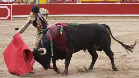 Jiménez Fortes torea con la diestra al tercer ejemplar de Miura de la tarde, el mismo al que pudo cortarle la oreja en su debut con este hierro