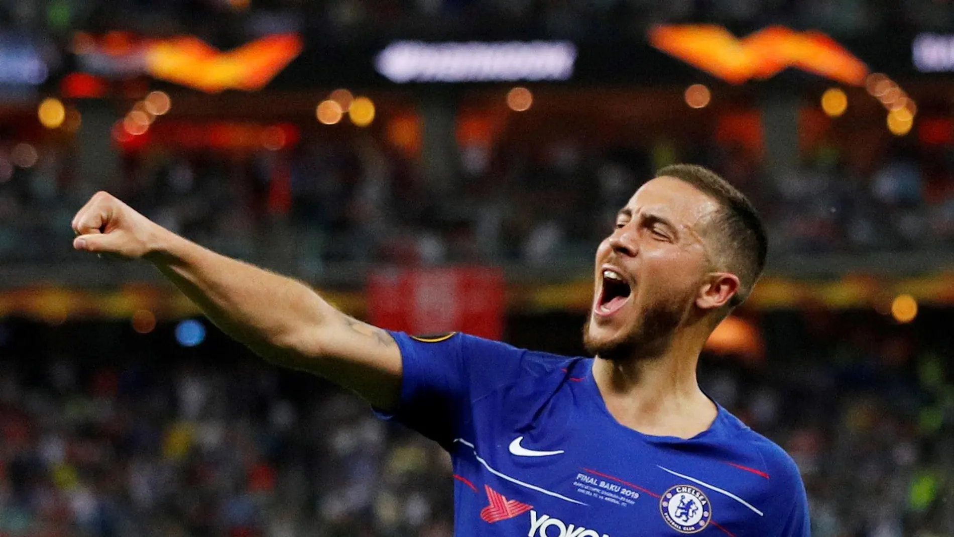 Eden Hazard celebra un gol con el Chelsea en la final de la Liga Europa
