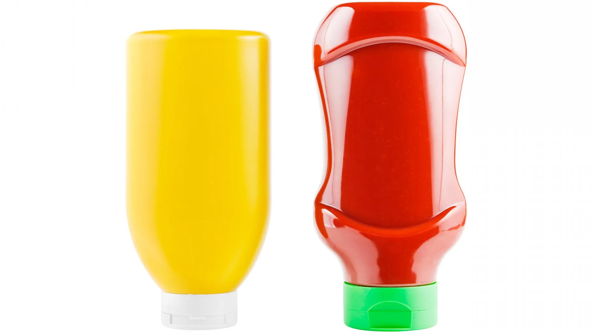 Un bote de mostaza y uno de ketchup, dos alimentos ultraprocesados