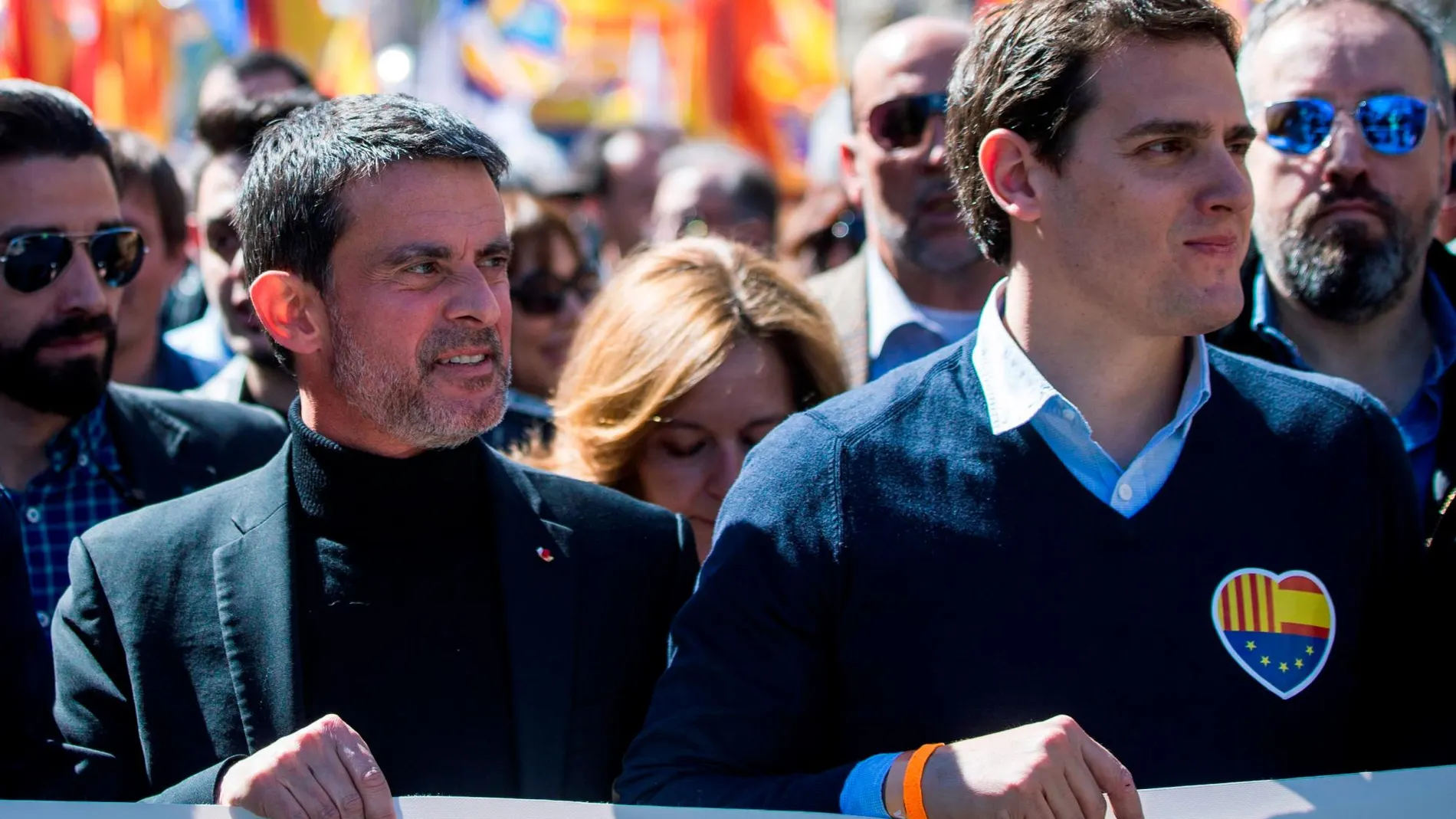 El presidente de Ciudadanos, Albert Rivera, junto a Manuel Valls