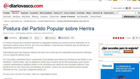 Extracto de la carta enviada por el edil popular al Diario Vasco