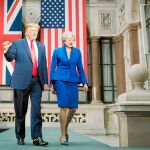 El presidente Donald Trump y la aún primera ministra británica comparecieron en público tras una reunión de trabajo sin grandes anuncios