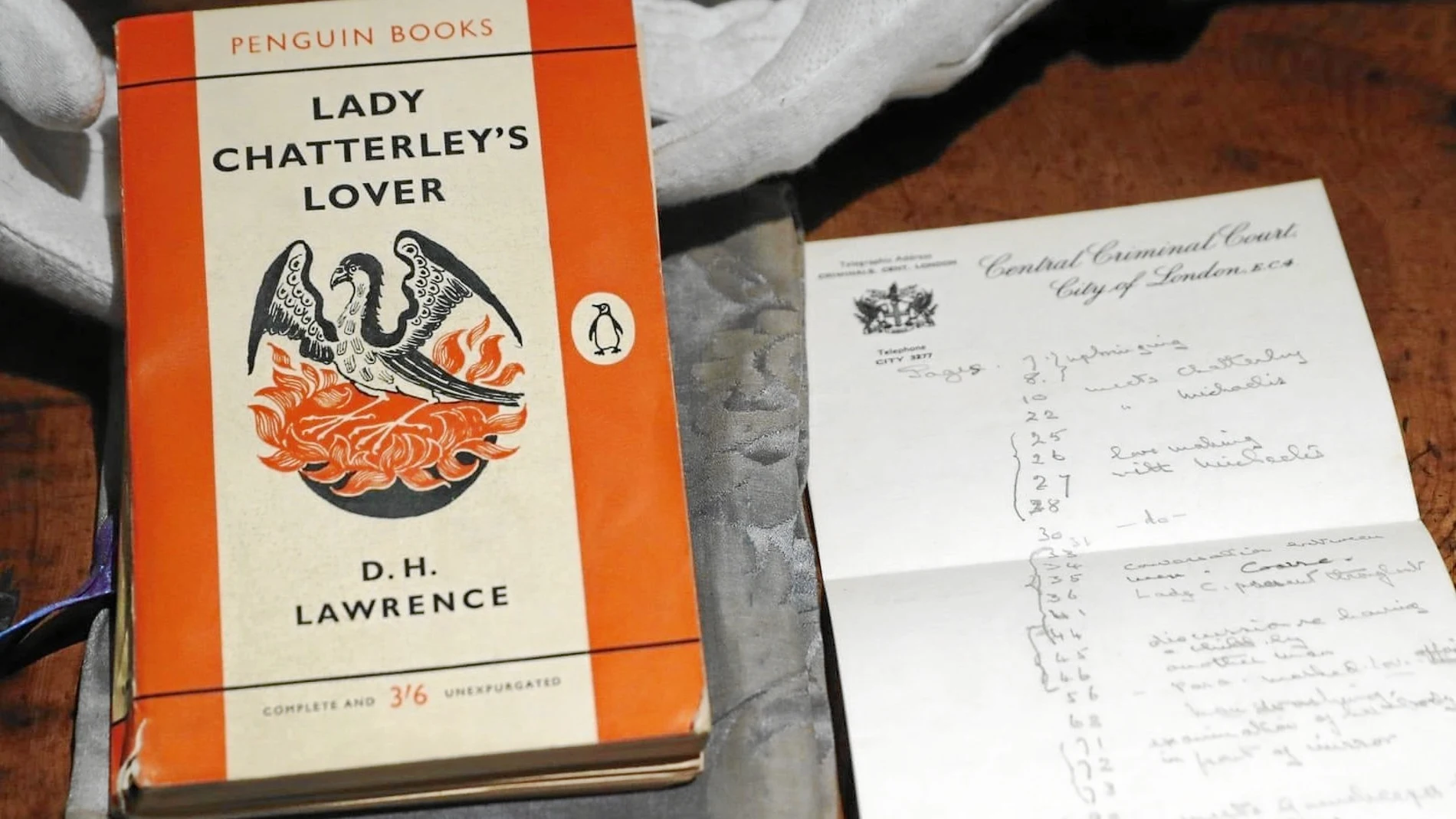 El ejemplar y las anotaciones usadas en el juicio de obscenidad de «El amante de Lady Chatterley» en 1960