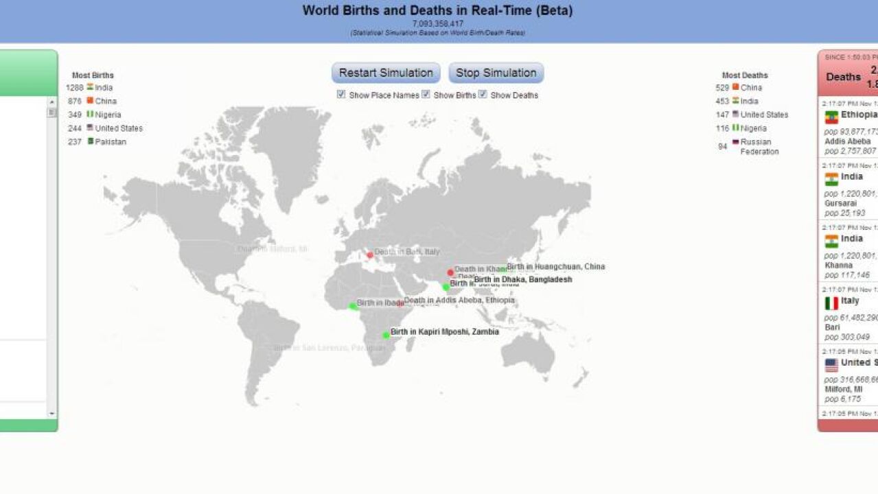Una app sitúa muertes y nacimientos en un mapa en tiempo real