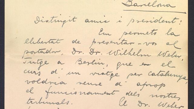 Una carta del periodista y diplomático a Oriol Anguera de Sojo escrita en Berlín en 1934
