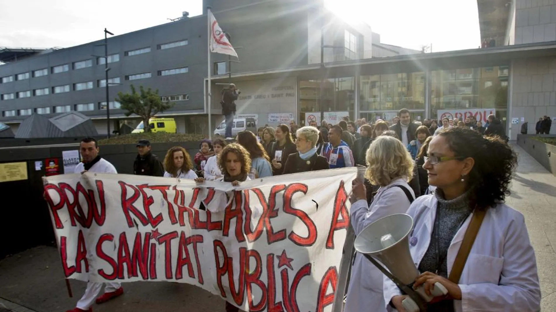 Los trabajadores del Sant Pau, en la imagen, iniciaron las protestas a finales de noviembre con una acampada indefinida en el centro