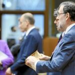 El presidente Mariano Rajoy, ayer, al término del Consejo Europeo, en Bruselas