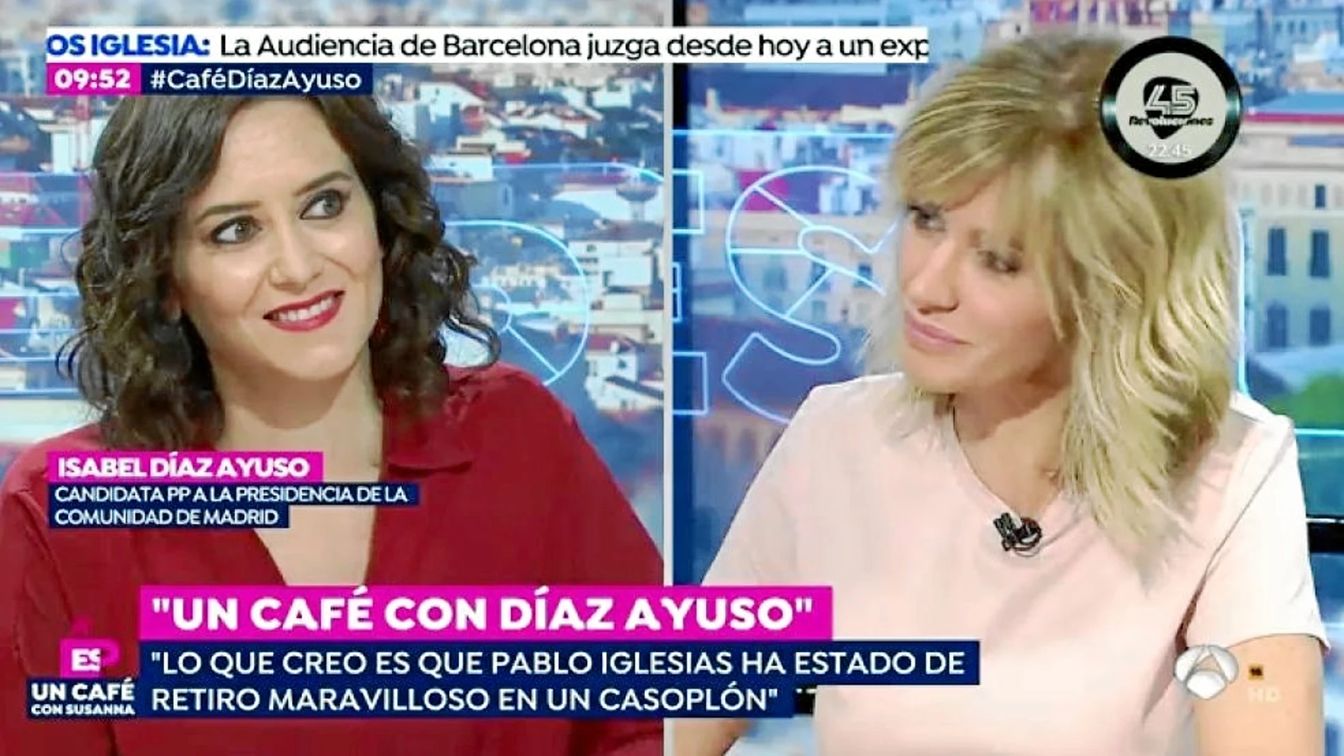 Isabel Díaz Ayuso en una entrevista con Susanna Griso.