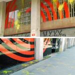 BComú denunció ayer «pintadas amarillas» y mensajes contra Ada Colau en su sede, en la calle Marina. Foto: BARCELONA EN COMÚ