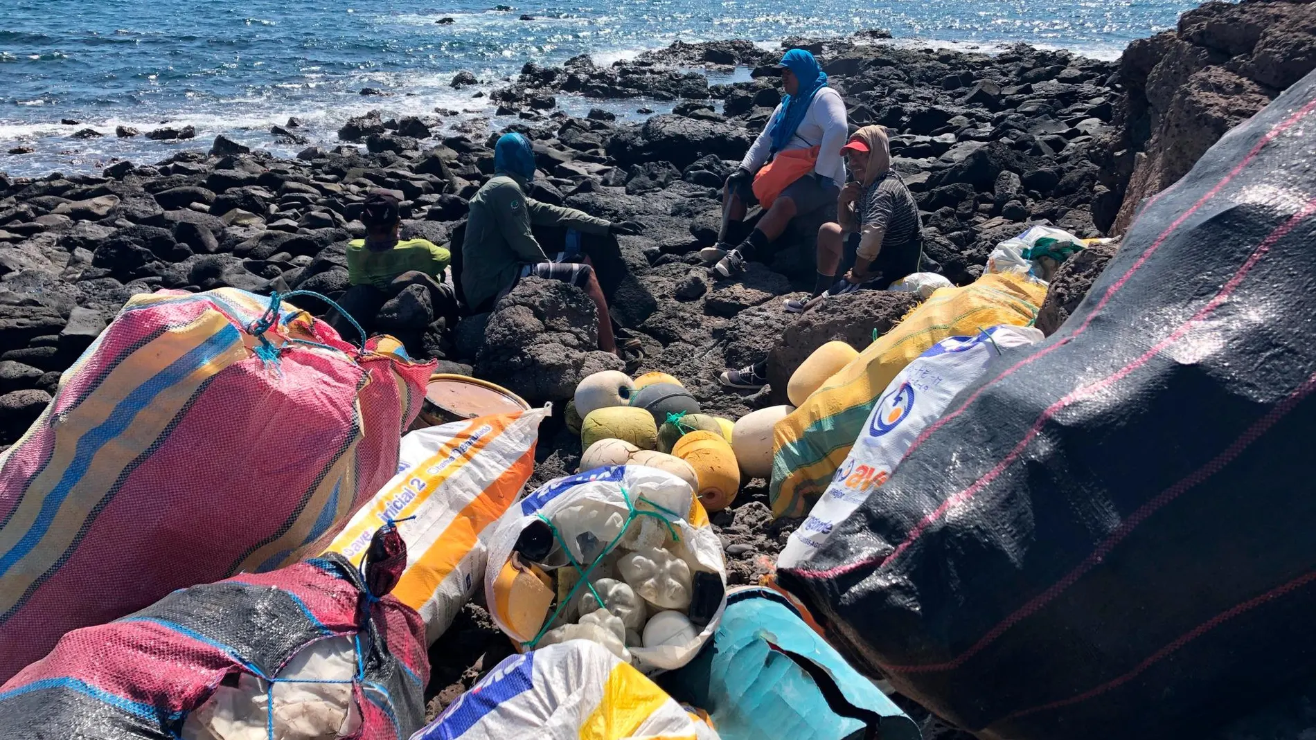 Guardaparques, técnicos y voluntarios de las Islas Galápagos mientras realizan la clasificación y recolección de desechos sólidos, durante la ejecución del plan Limpieza costera de sitios remotos de Galápagos (Ecuador) / Efe