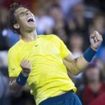 Rafael Nadal, celebra su triunfo ante Djokovic