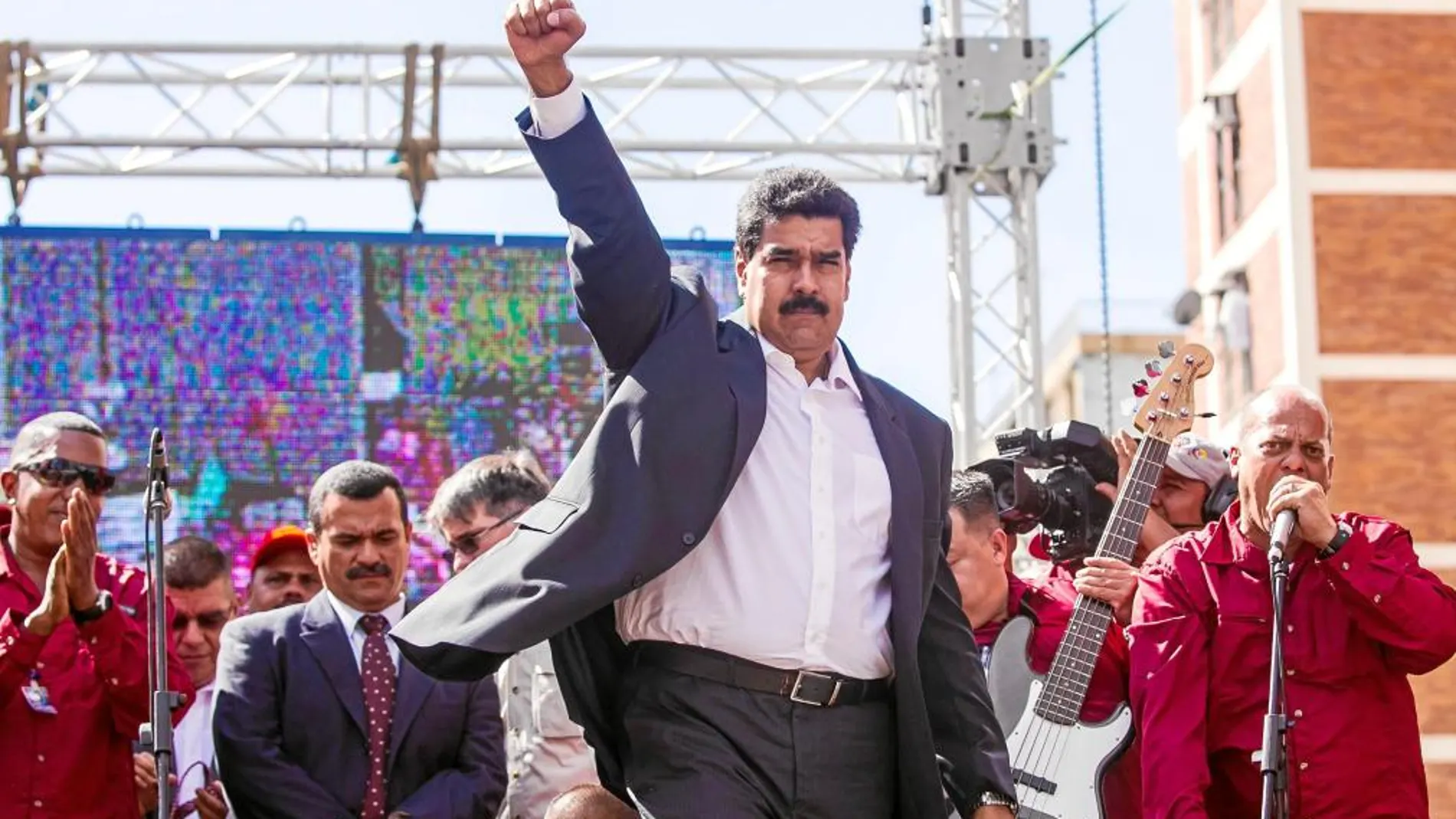 Nicolás Maduro, en un acto celebrado en Caracas en apoyo de los transportistas