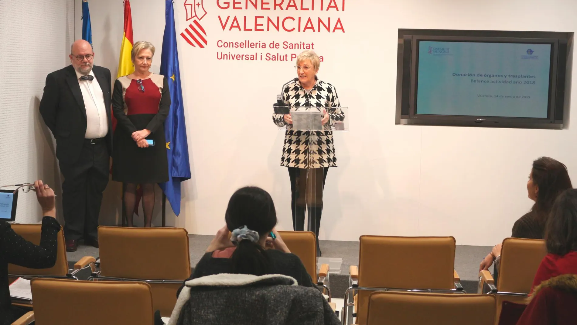 La consellera de Sanidad, Ana Barceló, ayer en la presentación de los datos de actividad en trasplantes y donaciones en la Comunitat Valenciana durante 2018
