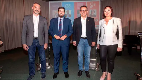 Los candidatos a la presidencia de la Región en las próximas elecciones autonómicas, de izquierda a derecha: Óscar Urralburu (Podemos), Fernando López Miras (PP), Diego Conesa (PSRM) e Isabel Franco (Cs)