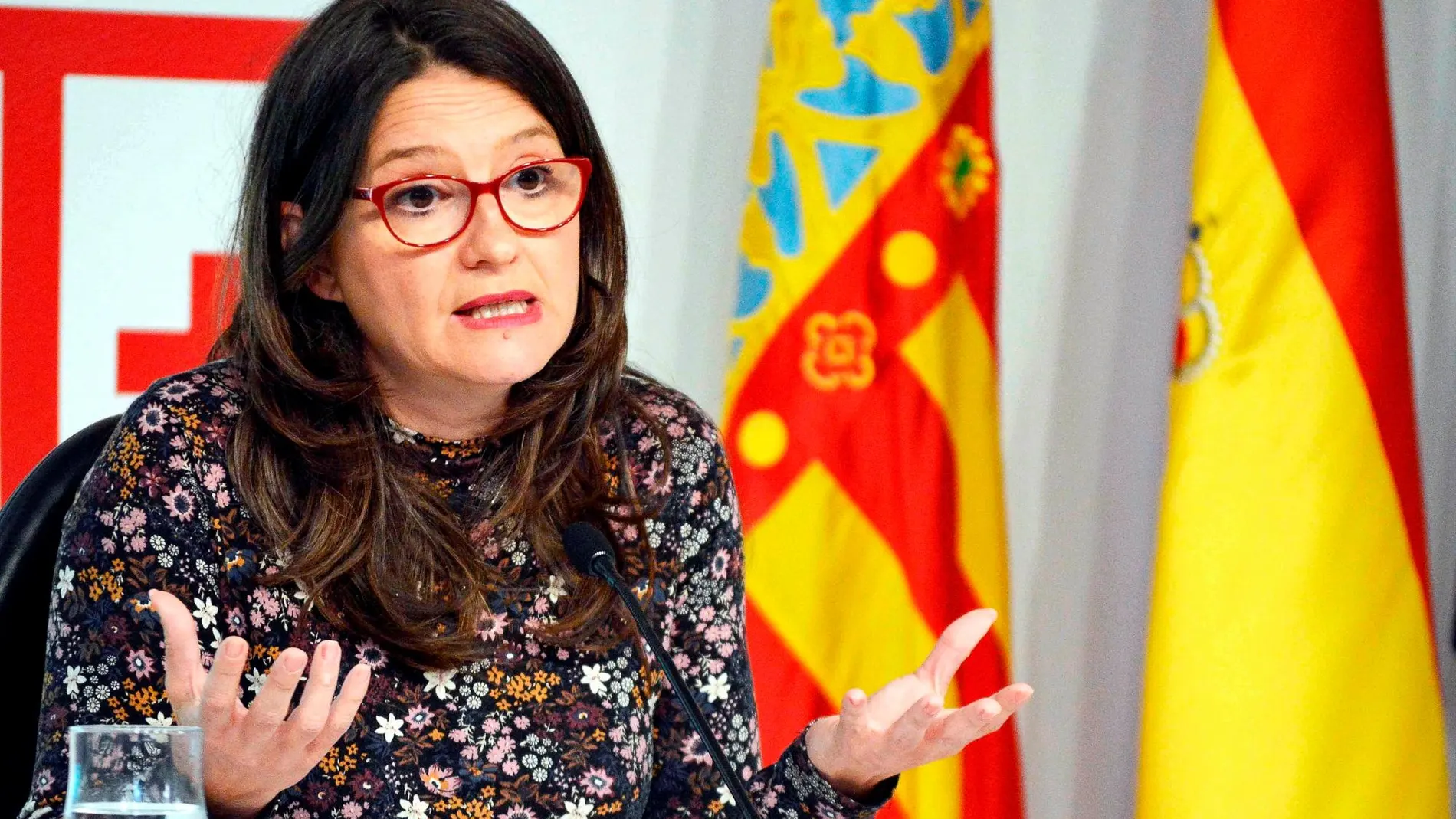 La vicepresidenta del Consell, Mónica Oltra, durante la rueda de prensa ofrecida tras la reunión semanal del Consell