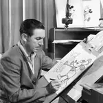 Walt Dysney con un boceto de Mickey Mouse para &quot;Steamboat Willie&quot;