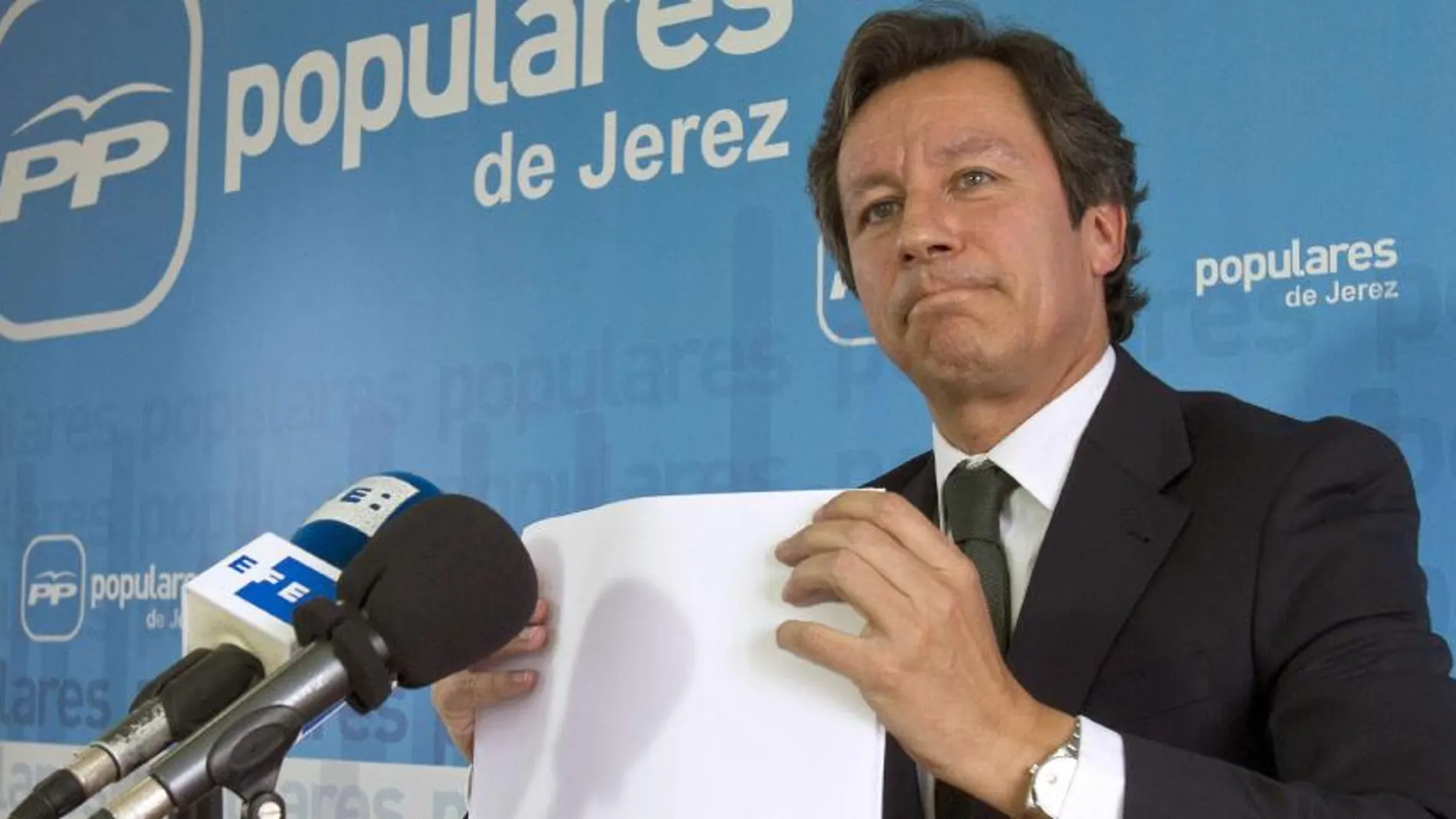 Carlos Floriano, durante un acto del partido que ha tenido lugar hoy en Jerez