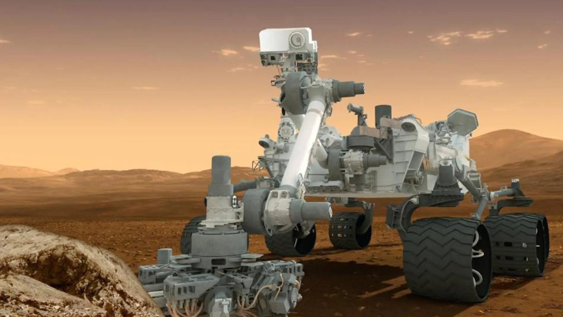 Recreación de la nave Curiosity sobre Marte