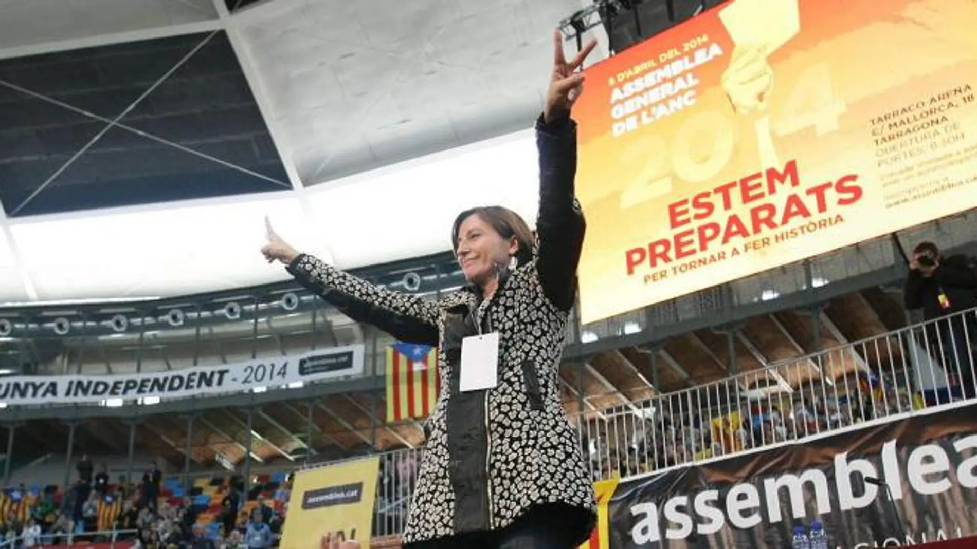 La presidenta de la Asamblea Nacional Catalana (ANC), Carme Forcadell durante el acto político que el partido ha celebrado hoy en Tarragona.