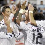 Ronaldo celebra con Carvajal, Ramos, Marcelo y Benzema uno de sus dos tantos de ayer