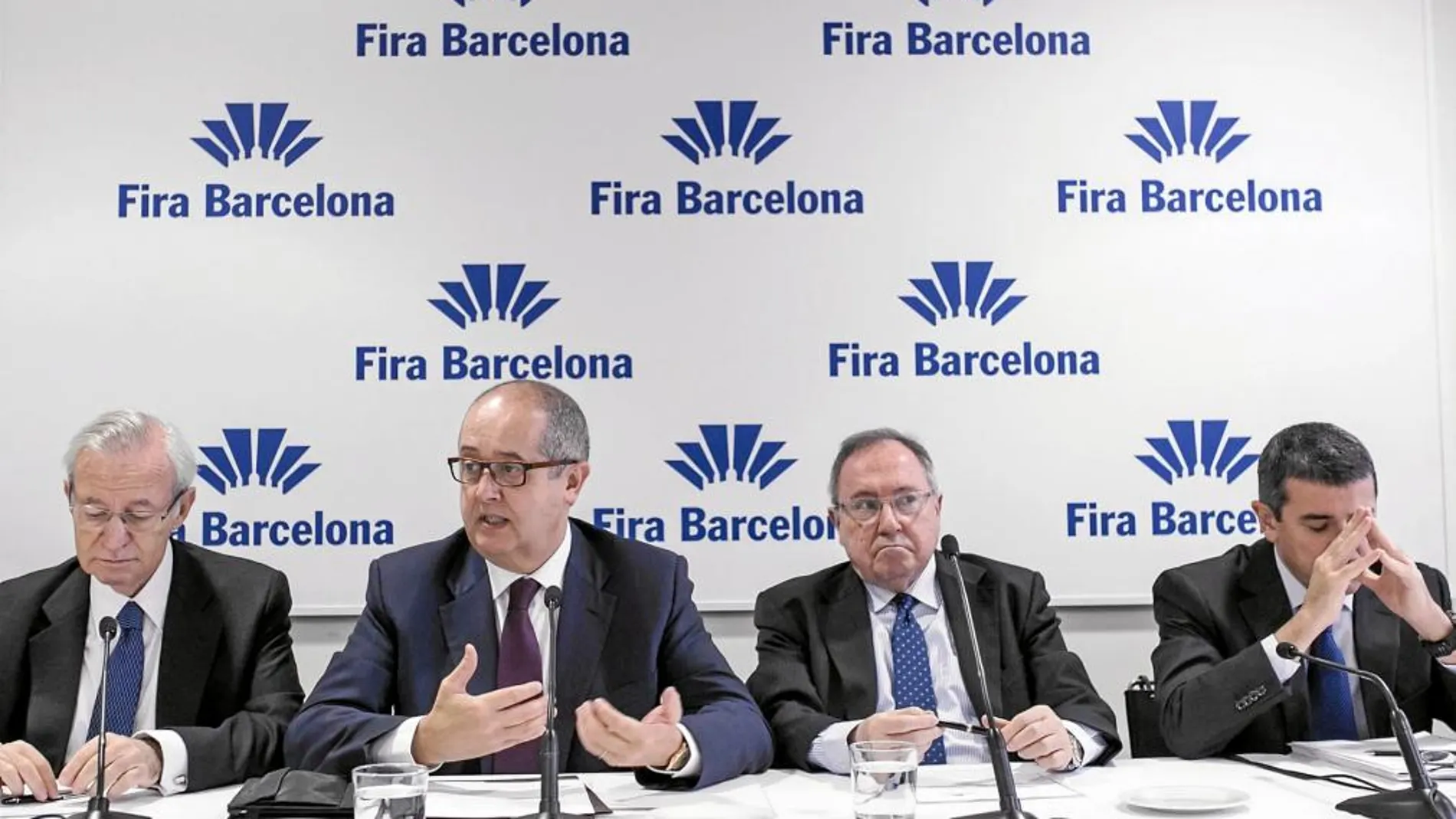Miquel Valls, Felip Puig, Josep Lluís Bonet y Agustí Cordón, ayer en la presentación del balance de 2013 de Fira Barcelona