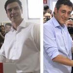 De izquierd a derecha, votando, Pedro Sánchez, Eduardo Madina y José Antonio Pérez Tapias.