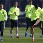 Lionel Messi y Luis Suárez, preparando el partido ante el Manchester City