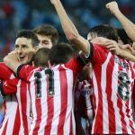 Los jugadores del Athletic celebran su segundo gol en el Alfonso Pérez.