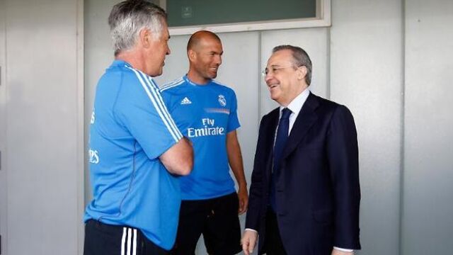 Florentino Pérez, tras saludar a Ancelotti en la Ciudad Deportiva de Valde¡bebas