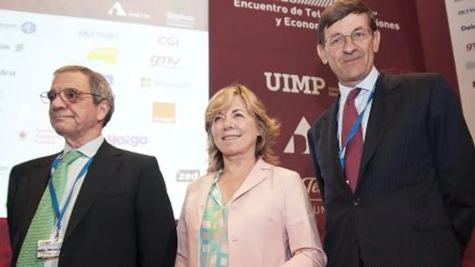 César Alierta, presidente de Telefónica, Pilar del Castillo, eurodiputada y presidenta de la Fundación Europea de Internet, y Vittorio Colao, consejero de Vodafone.