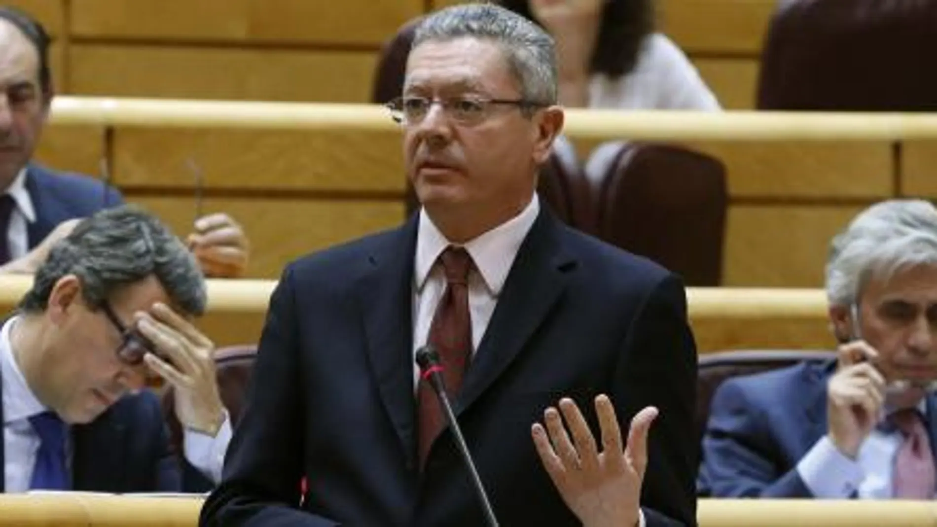 Alberto Ruiz-Gallardón durante la sesión de control al Gobierno celebrada hoy por el pleno del Senado, en Madrid