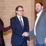 Mas y Junqueras celebraron su acuerdo tras cinco horas de reunión en el Palau de la Generalitat