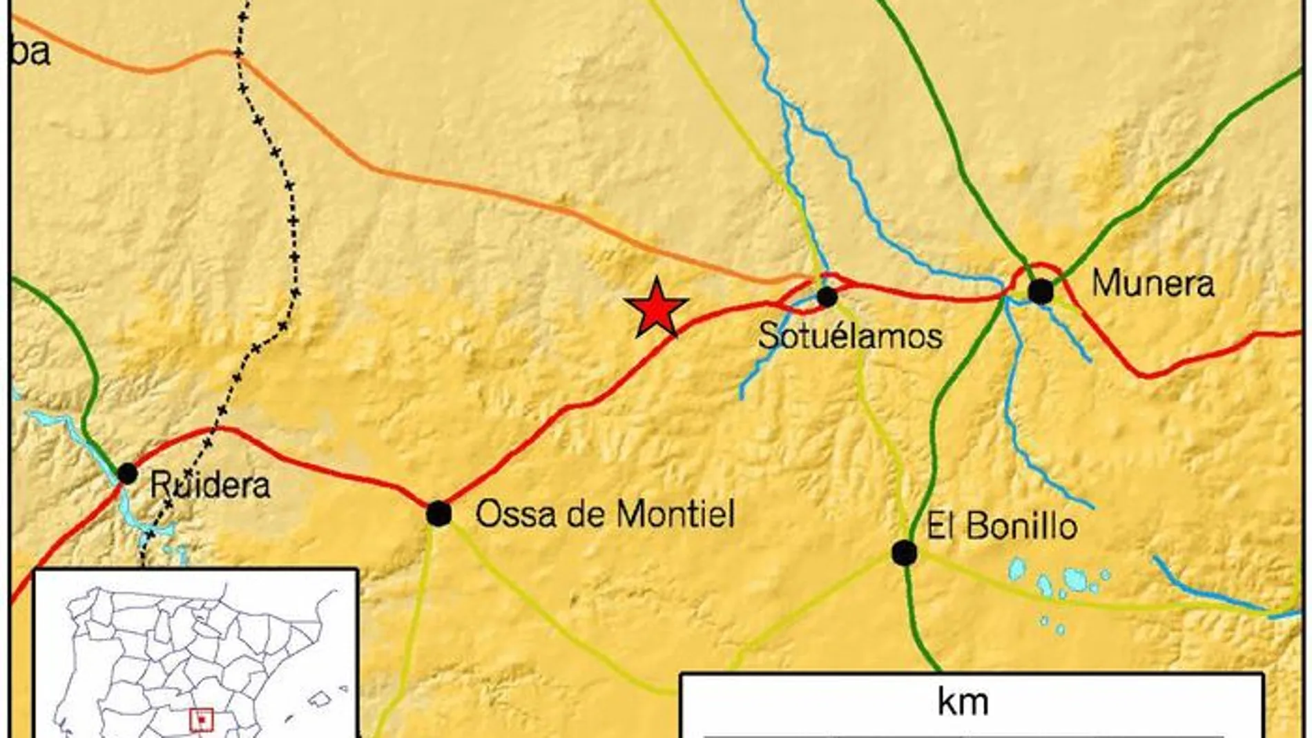 Lugar donde se ha producido el terremoto de Albacete.