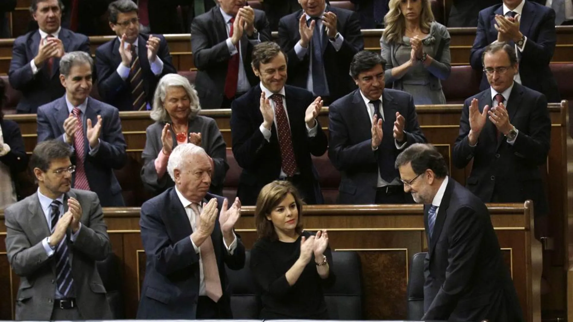 El presidente del Gobierno, Mariano Rajoy, tras su intervención
