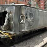 El primero de los vagones del convoy del metro de Valencia tras el accidente