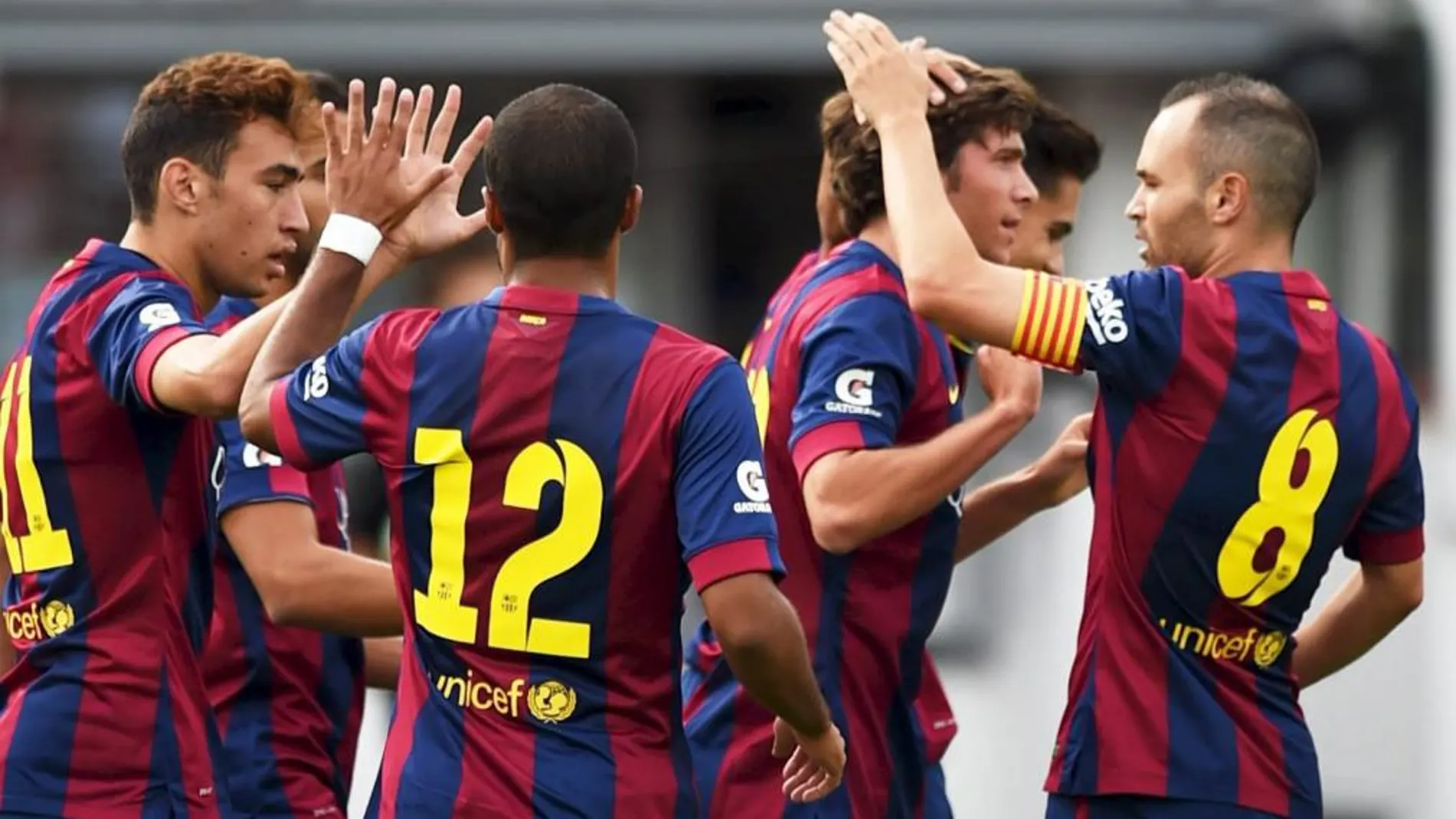 Los jugadores del Barça celebrando uno de los goles.