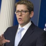 Jay Carney, secretario de prensa de la Casa Blanca, durante su intervención.