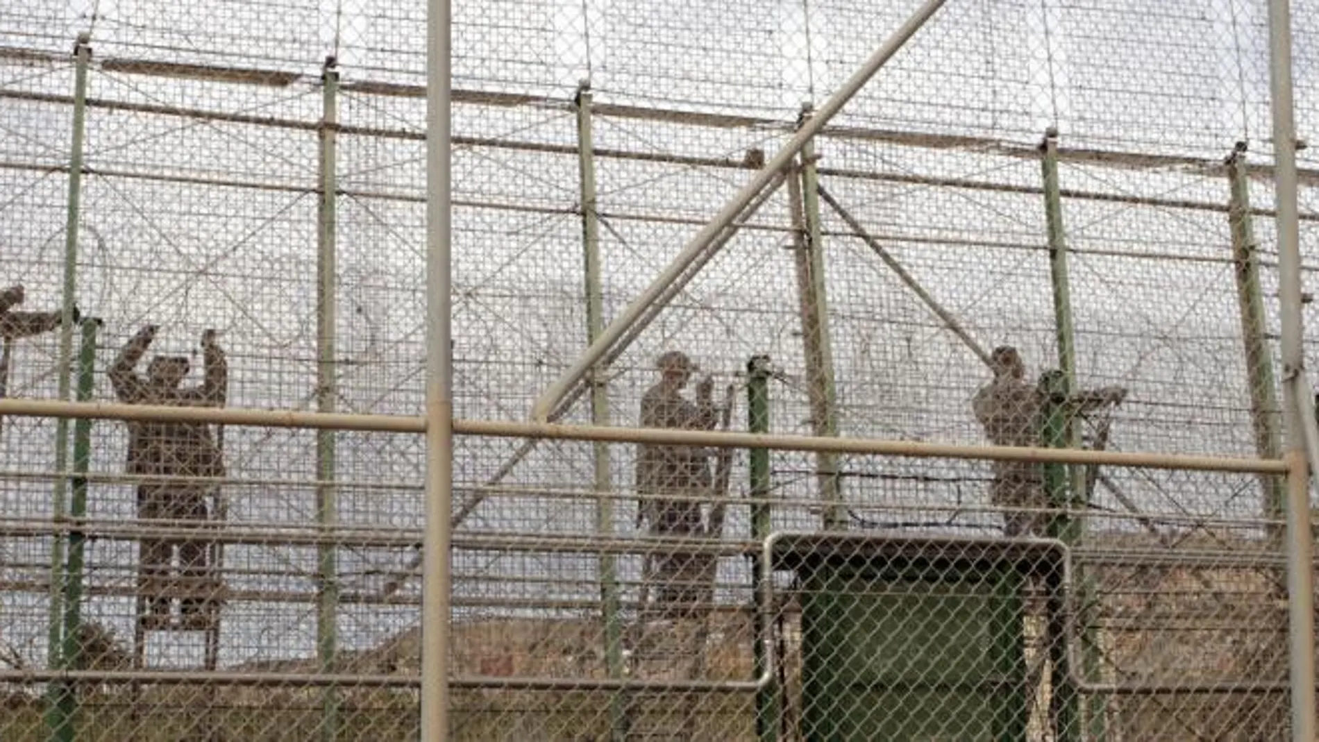Varios operarios colocan a lo largo del perímetro fronterizo de Melilla, la concertina