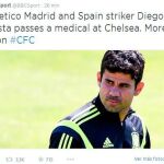 Tweet de la BBC en la que adelanta la contratación del delantero hispano brasileño del Atlético