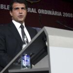 Joan Laporta, durante una asamblea del Barcelona en sus tiempos como Presidente del club.