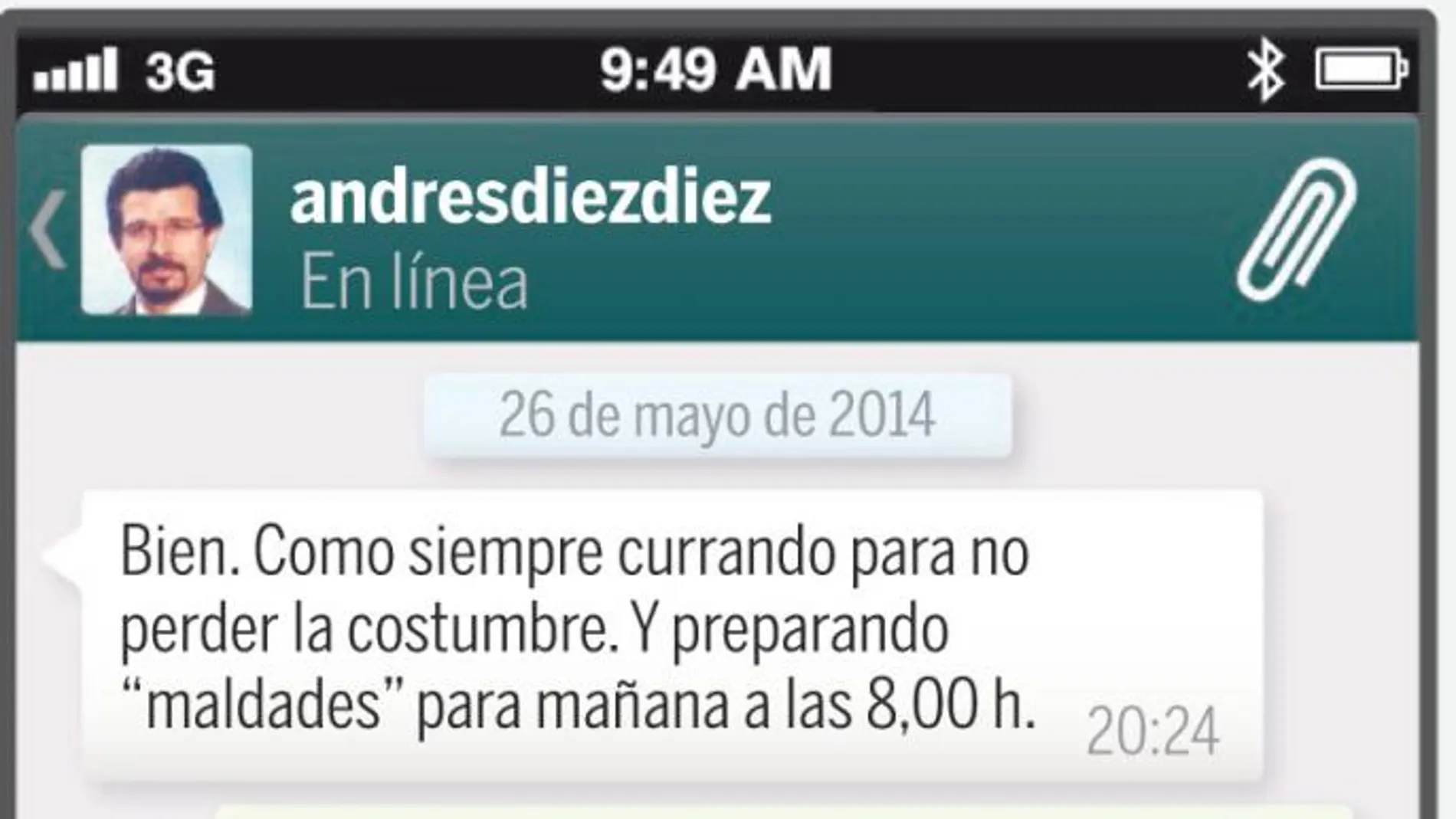 El abogado de Díez ha aportado a la causa los chats de su cliente con ocho de las alumnas que le han denunciado. Arriba un extracto de una de estas conversaciones entre profesor y alumna.