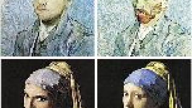 Arriba, DiCaprio y el autorretrato original de Van Gogh; abajo, Natalie Portman y «La joven de la perla»