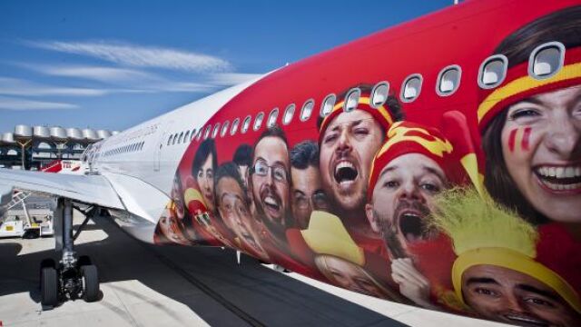 Avión de Iberia que transportó a la selección española