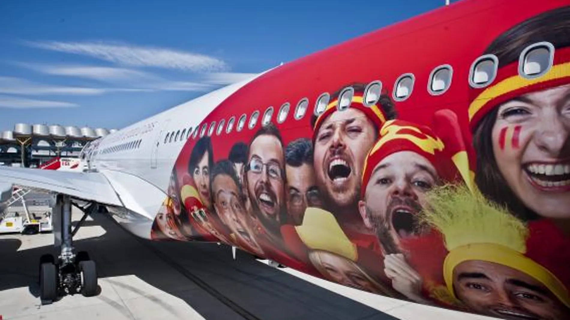 Avión de Iberia que transportó a la selección española