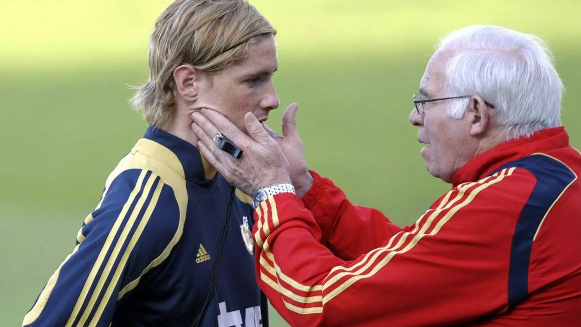 Luis Aragonés charla con Torres en una foto de archivo