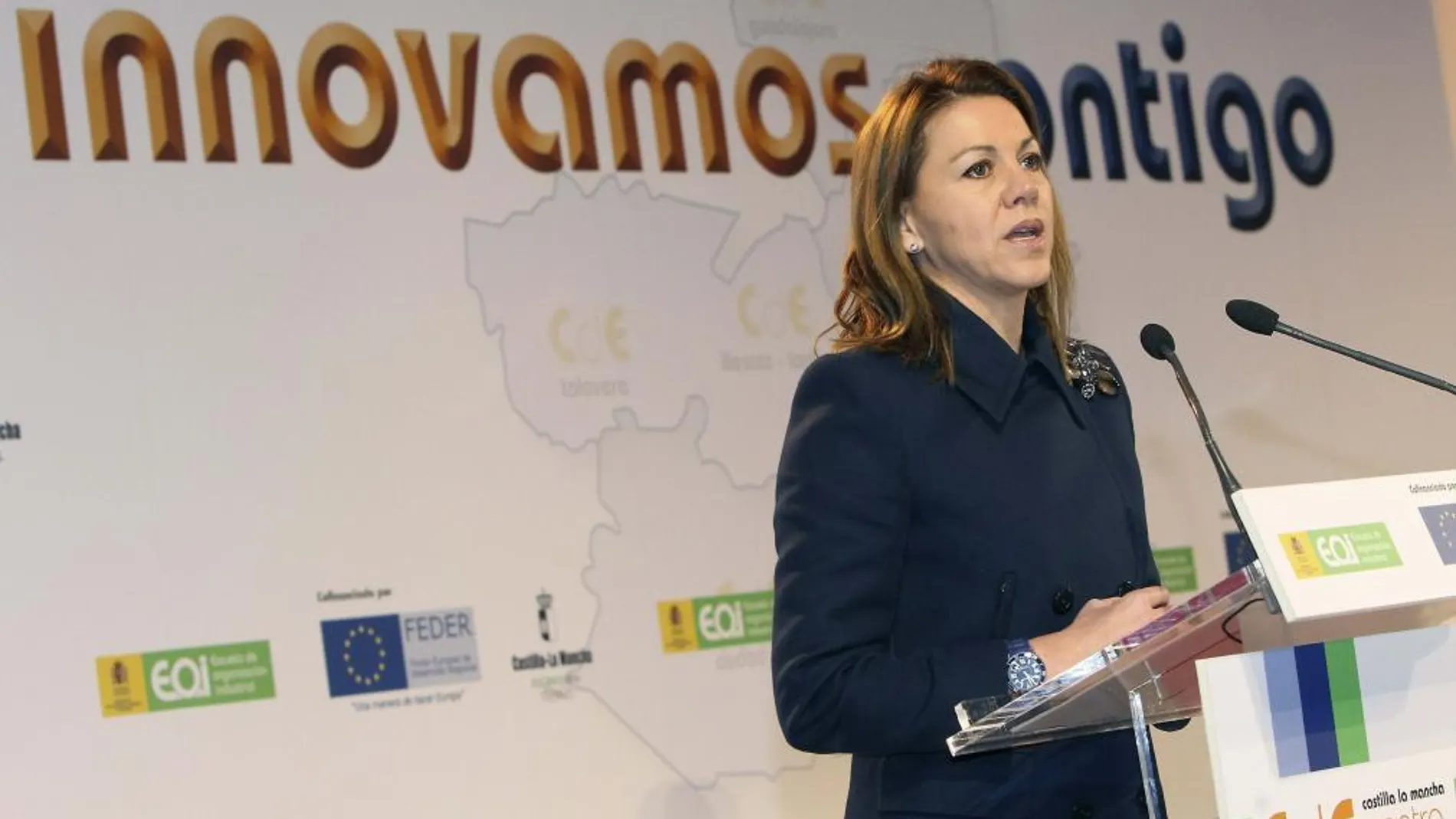 La presidenta de Castilla-La Mancha, María Dolores de Cospedal, durante su intervención en el acto de presentación de los centros de Excelencia Empresarial de Castilla-La Mancha